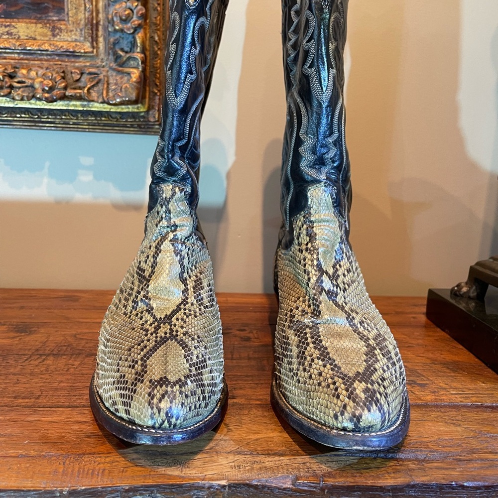 Justin Boots Tan/gray and Black Genuine Python Snake Skin Western Boots